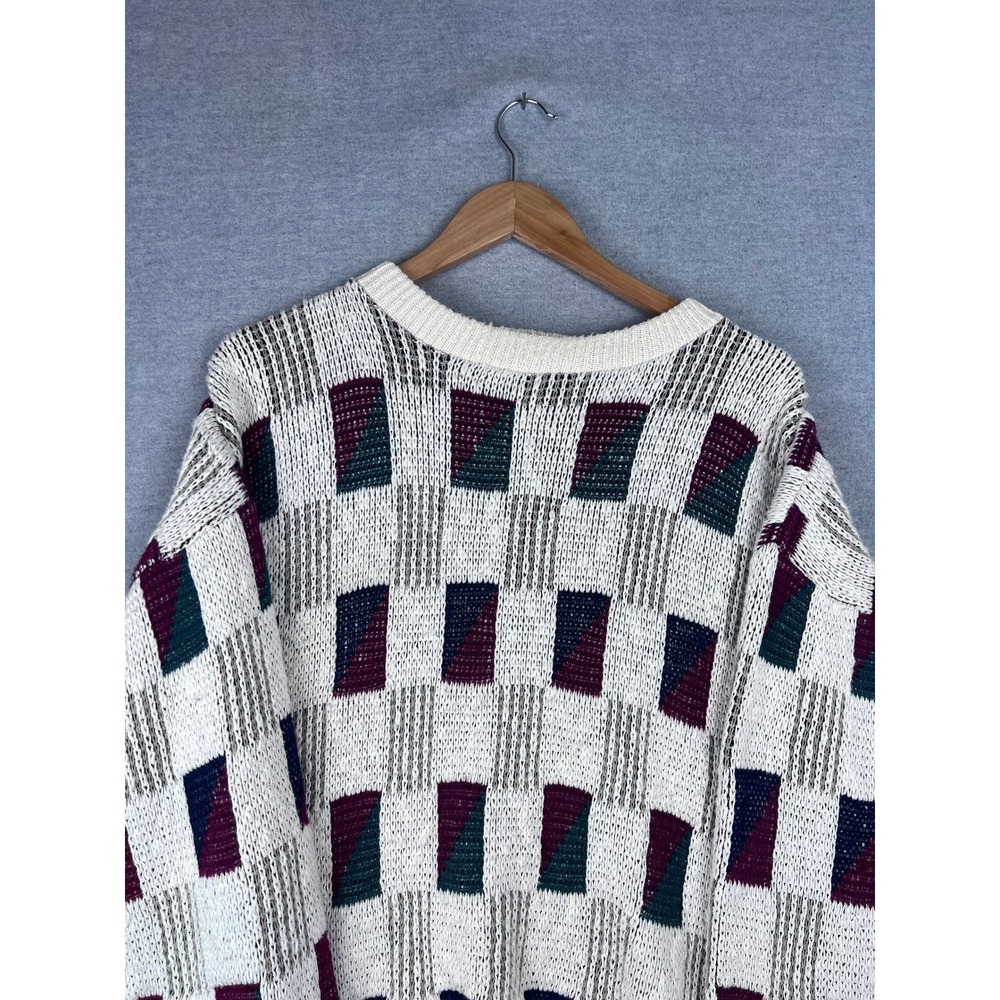 Peconic Bay Traders Vintage 90s Geometric Cotton Knit Sweater‎ Mens L USA Made